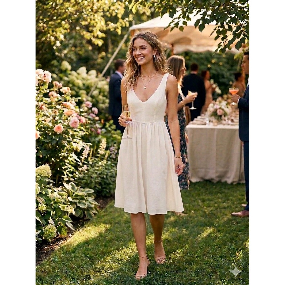 WeWoreWhat Cream Midi Dress Adjustable Straps Scoop Neck Ivory Small
